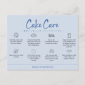 Cake Care Instructions Blue Minimalist サンキューカード (正面)