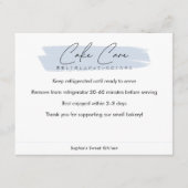 Cake Care Instructions Blue Minimalist Script サンキューカード (正面)