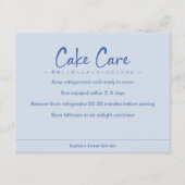 Cake Care Instructions Blue Simple Text サンキューカード (正面)