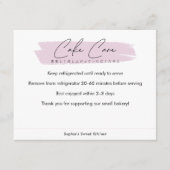 Cake Care Instructions Pink Minimalist Script サンキューカード (正面)
