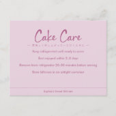 Cake Care Instructions Pink Simple Text サンキューカード (正面)