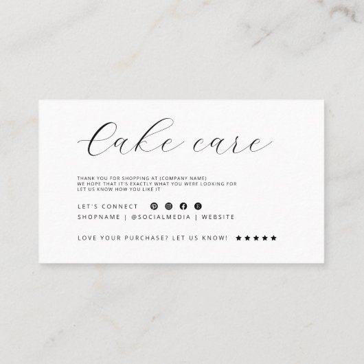 Cake Care Minimalist Flat Thank You Card 名刺 (裏面)