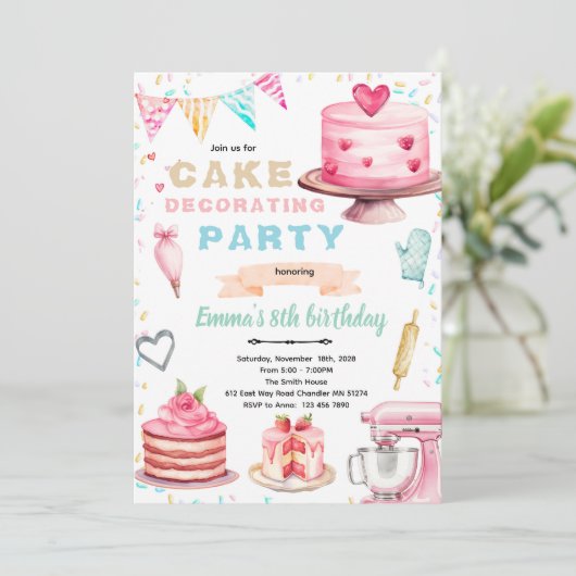 Cake decorating theme party invitation 招待状 (スタンド正面)