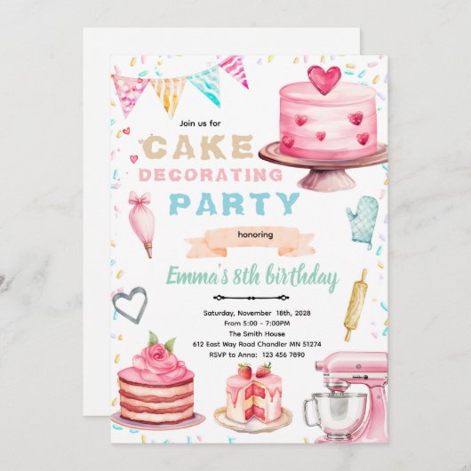 Cake decorating theme party invitation 招待状 (正面/裏面)