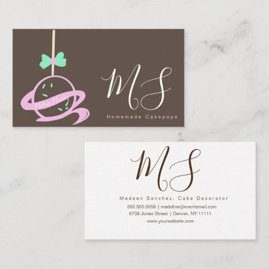 Cakepopのロゴの弓旗のケーキの装飾者の渦巻 名刺 (正面/裏面)