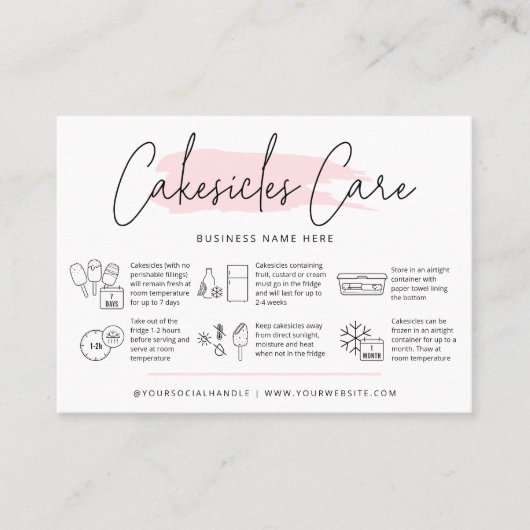 Cakesicles 気に指示ライトピンクの水色 名刺 (正面)