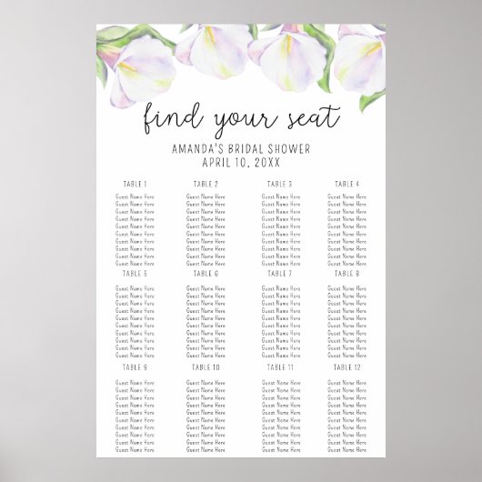 Cala flowers - Seating Chartフォーム・ボード ポスター (正面)