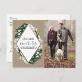 Cala Lily Burlap Lace Wedding Save the Date Cards 案内ポストカード (正面/裏面)