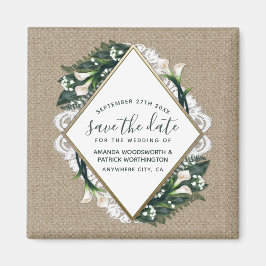 Cala Lily Burlap Wedding Save the Date Magnets マグネット