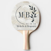 Calacatta Gold Marble Stone Leaf Wedding Monogram 卓球ラケット (裏面)