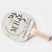 Calacatta Gold Marble Stone Leaf Wedding Monogram 卓球ラケット (横)