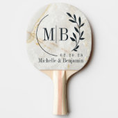 Calacatta Gold Marble Stone Leaf Wedding Monogram 卓球ラケット (裏面)