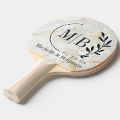 Calacatta Gold Marble Stone Leaf Wedding Monogram 卓球ラケット (正面アングル)