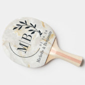 Calacatta Gold Marble Stone Leaf Wedding Monogram 卓球ラケット (横)