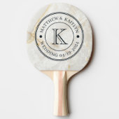 Calacatta Gold Marble Stone Wedding Monogram 卓球ラケット (裏面)