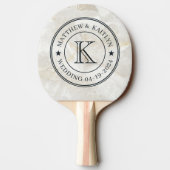 Calacatta Gold Marble Stone Wedding Monogram Star 卓球ラケット (裏面)