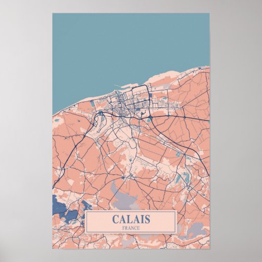 Calais France Breezy City Map Travel ポスター (正面)