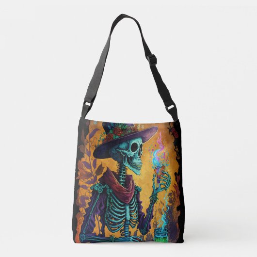 Calavera応援 – メキシコのスケルトンアート クロスボディバッグ (裏面)