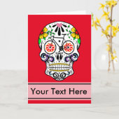 Calavera -砂糖のスカルのバイク カード (黄色い花)