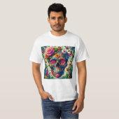 Calavera Azul Floral: Estilo Vibrante Tシャツ (正面フル)
