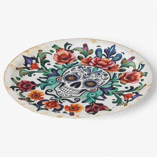 💀🎉Calavera Bloomware Doom Día de los Muertos ペーパープレート (アングル)