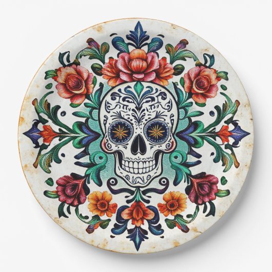 💀🎉Calavera Bloomware Doom Día de los Muertos ペーパープレート (正面)