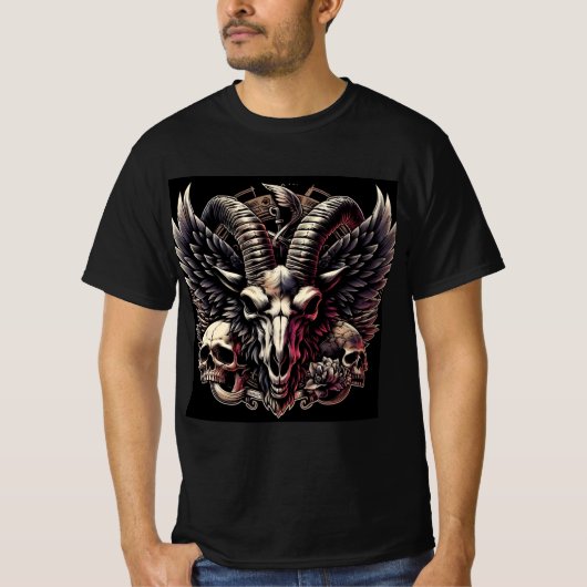 Calavera del Macho Cabrío con Alas - Diseño Intrép Tシャツ (正面)
