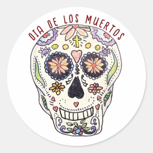 Calavera Dia De Los Muertos ラウンドシール (正面)