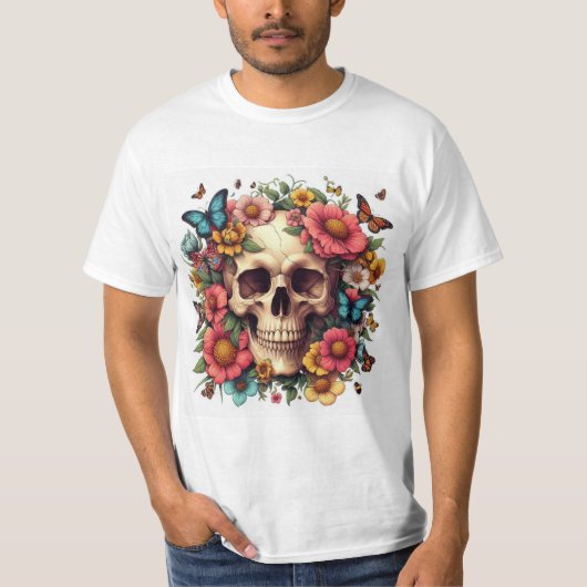 Calavera Floral: Belleza en la Oscuridad Tシャツ (正面)