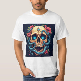 Calavera Floral con Serpientes Tシャツ