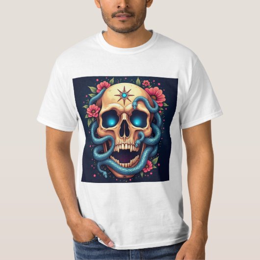 Calavera Floral con Serpientes Tシャツ (正面)