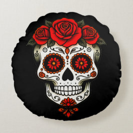 Calavera Florale : L'Art du Jour des Morts à Porte ラウンドクッション