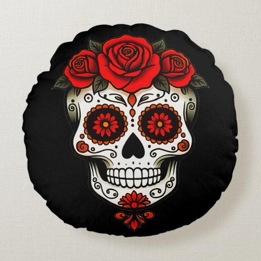 Calavera Florale : L'Art du Jour des Morts à Porte ラウンドクッション (正面)