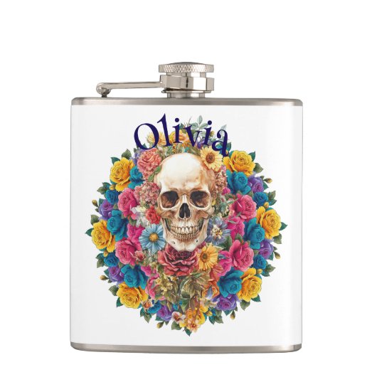 Calavera y flores Petaca de vinilo フラスク (正面)