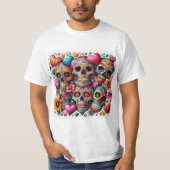 Calaveras Mexicanas con Corazones y Flores Tシャツ (正面)