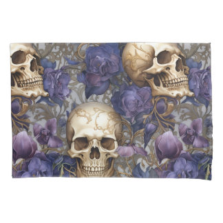 Calaveras y Rosas Moradas – Arte Gótico Elegante 枕カバー