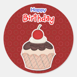 Calcomanía - Cupcake - Happy Birthday ラウンドシール