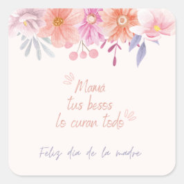 Calcomanía floral delicada día de la madre スクエアシール
