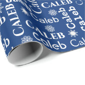 CALEB名前をカスタムするブルースノーフレーク付き ラッピングペーパー (ロールコーナー)