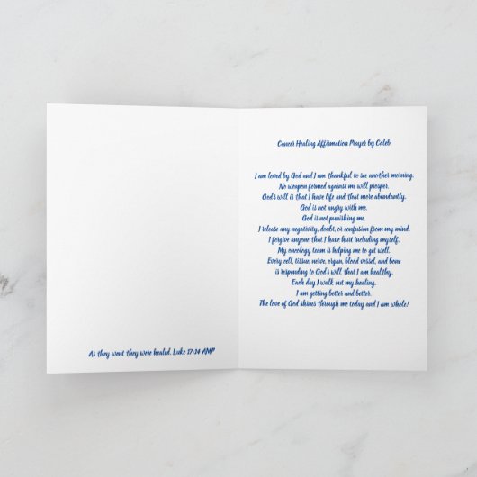 Caleb Cardによるがん治癒確認祈りの言葉 カード (内部)