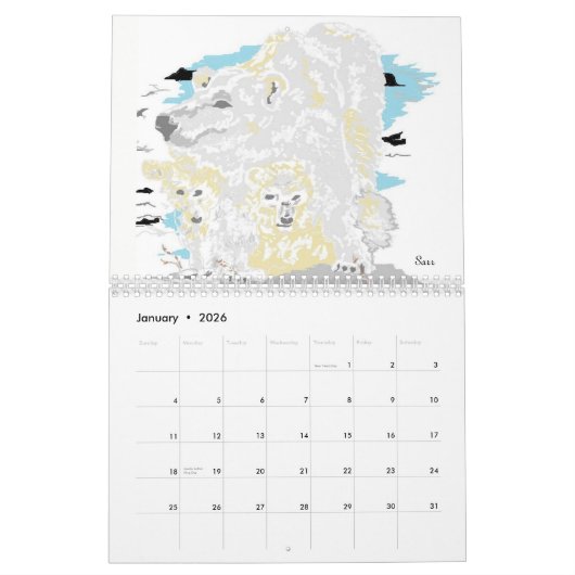 Calendar 2026 Animals by Sarr カレンダー (1月 2026)