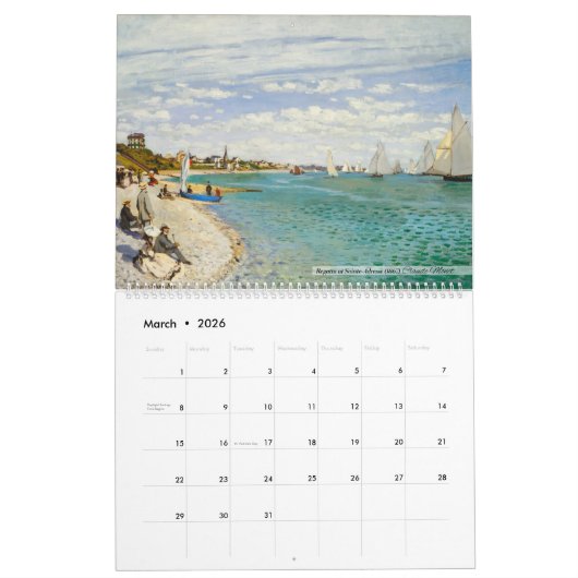 Calendar 2026 - Claude Monet - Impressionism カレンダー (3月 2026)