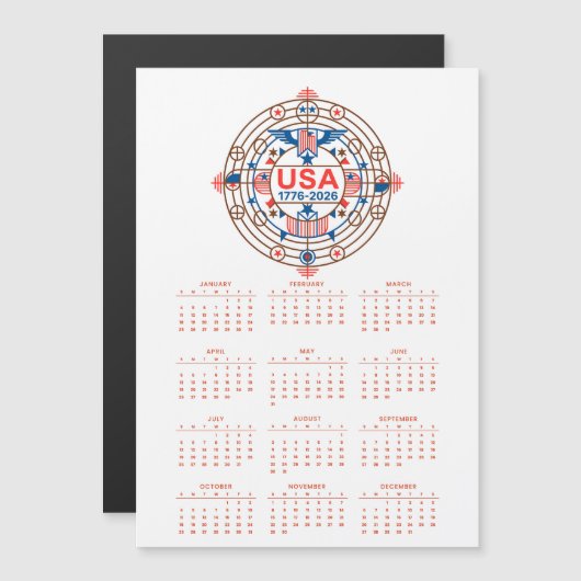 Calendar 2026 Happy Birthday USA 250 Magnetic Card (正面/裏面)