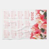 Calendar 2026 with flowers キッチンタオル (横)