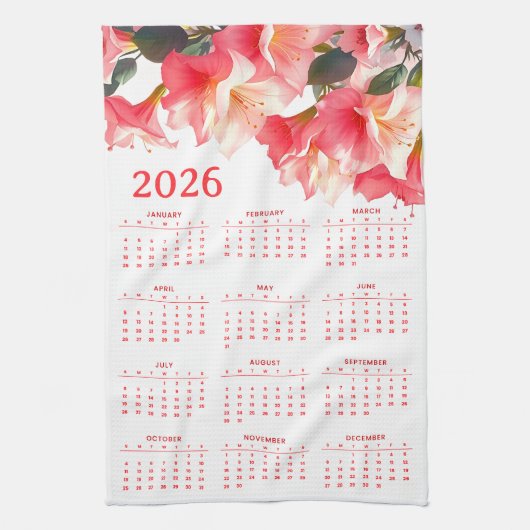 Calendar 2026 with flowers キッチンタオル (縦)