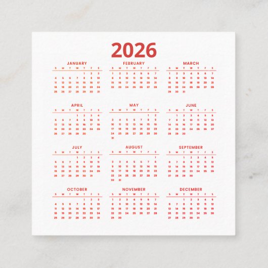 Calendar America’s 250th anniversary スクエア名刺 (裏面)