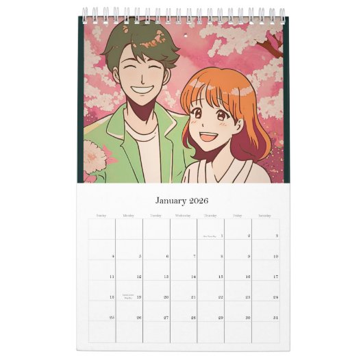 Calendar anime カレンダー (1月 2026)