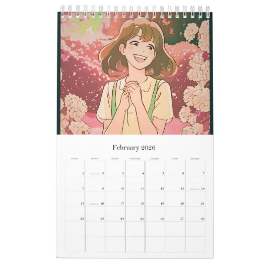Calendar anime カレンダー (2月 2026)