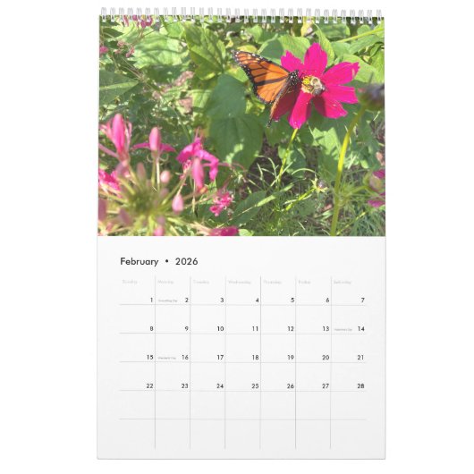 Calendar bees butterflys カレンダー (2月 2026)