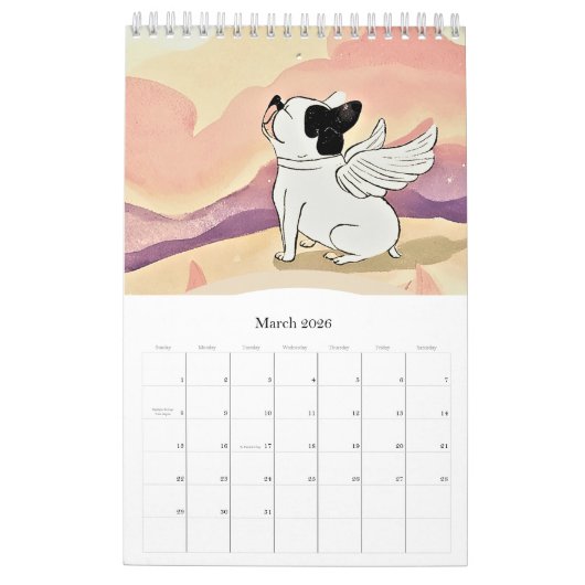 Calendar cute bulldog カレンダー (3月 2026)